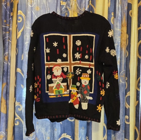 Vintage Black Snowflake/Santa/Snowman Pattern Sweater Size Medium - Picture 4 of 7